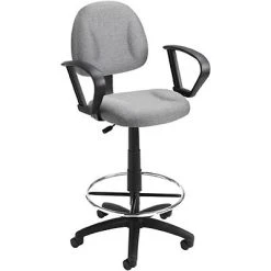Drafting Chairs Boss Deluxe Posture Fabric Drafting Stool With Swivel Base, Gray (B1617-GY)