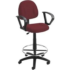 Drafting Chairs Boss Deluxe Posture Fabric Drafting Stool With Swivel Base, Burgundy (B1617-BY)