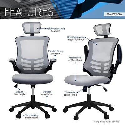 Executive/Managerial Chairs Techni Mobili Executive High Back Mesh Chair, Silver/Grey - Image 6