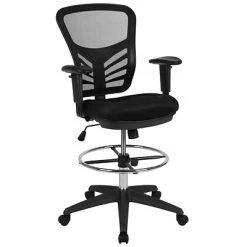 Drafting Chairs Flash Furniture Nylon Drafting Chair With Lumbar Support, Black (HL-0001-1CBLACK-GG)