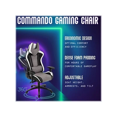 Gaming Chairs Hanover Commando Fabric Ergonomic Racing Gaming Chair, Black/Gray/White (HGC0107) - Image 5