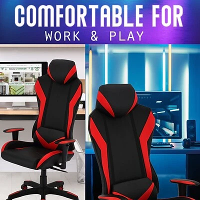 Gaming Chairs Hanover Commando Fabric Ergonomic High-Back Adjustable Gas Lift Seating Gaming Chair, Black And Red, HGC0105 - Image 6