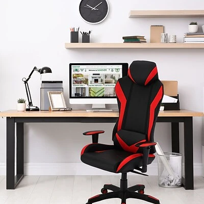 Gaming Chairs Hanover Commando Fabric Ergonomic High-Back Adjustable Gas Lift Seating Gaming Chair, Black And Red, HGC0105 - Image 8