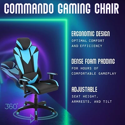 Gaming Chairs Hanover Commando Fabric Ergonomic High-Back Adjustable Gas Lift Seating Gaming Chair, Black And Electric Blue, HGC0103 - Image 5