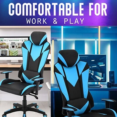 Gaming Chairs Hanover Commando Fabric Ergonomic High-Back Adjustable Gas Lift Seating Gaming Chair, Black And Electric Blue, HGC0103 - Image 6