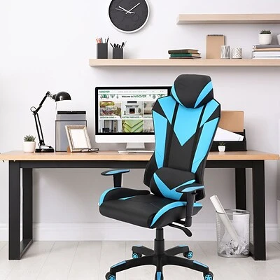 Gaming Chairs Hanover Commando Fabric Ergonomic High-Back Adjustable Gas Lift Seating Gaming Chair, Black And Electric Blue, HGC0103 - Image 8