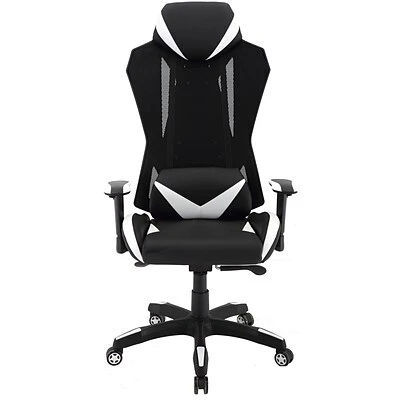 Gaming Chairs Hanover Commando Fabric Ergonomic High-Back Gaming Adjustable Gas Lift Seating Gaming Chair, Black And White, HGC0104