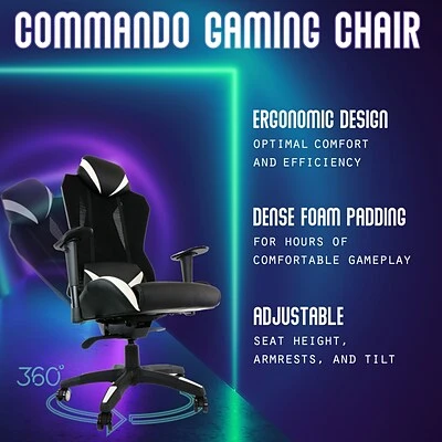Gaming Chairs Hanover Commando Fabric Ergonomic High-Back Gaming Adjustable Gas Lift Seating Gaming Chair, Black And White, HGC0104 - Image 6