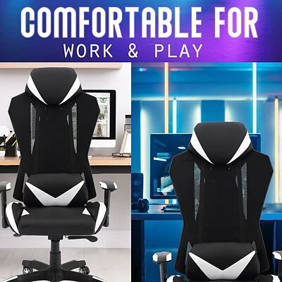 Gaming Chairs Hanover Commando Fabric Ergonomic High-Back Gaming Adjustable Gas Lift Seating Gaming Chair, Black And White, HGC0104 - Image 7