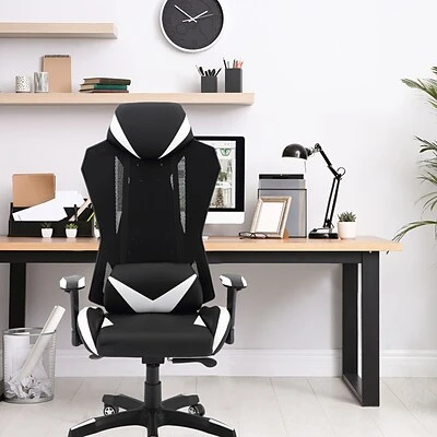 Gaming Chairs Hanover Commando Fabric Ergonomic High-Back Gaming Adjustable Gas Lift Seating Gaming Chair, Black And White, HGC0104 - Image 9