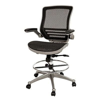 Drafting Chairs Flash Furniture Mesh Mid-Back Drafting Stool With Lumbar Support, Black/Graphite Silver (BLLB8801XDBKGR)