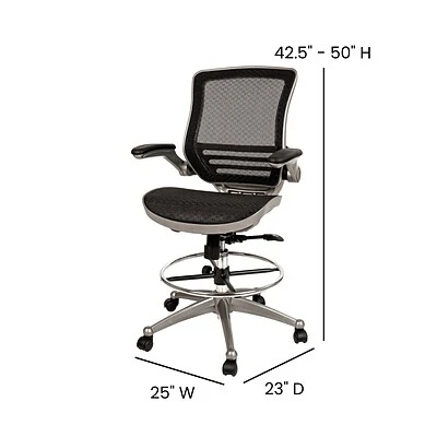 Drafting Chairs Flash Furniture Mesh Mid-Back Drafting Stool With Lumbar Support, Black/Graphite Silver (BLLB8801XDBKGR) - Image 5