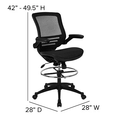 Drafting Chairs Flash Furniture Mesh Mid-Back Drafting Stool With Lumbar Support, Black (BLLB8801XDBLK) - Image 6