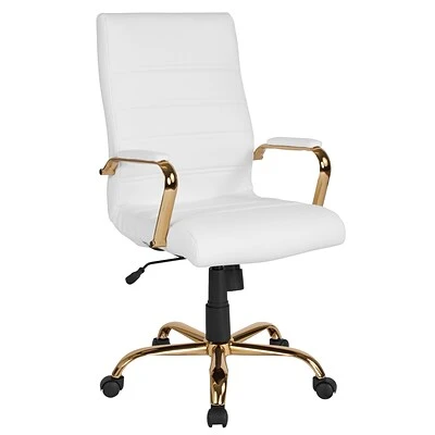 Office Chairs Flash Furniture Ergonomic Faux Leather Swivel Executive Chair, White (GO-2286H-WH-GLD-GG)