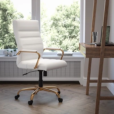 Office Chairs Flash Furniture Ergonomic Faux Leather Swivel Executive Chair, White (GO-2286H-WH-GLD-GG) - Image 2