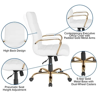 Office Chairs Flash Furniture Ergonomic Faux Leather Swivel Executive Chair, White (GO-2286H-WH-GLD-GG) - Image 6