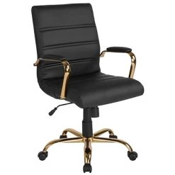 Office Chairs Flash Furniture Ergonomic Faux Leather Swivel Executive Chair, Black (GO-2286M-BK-GLD-GG)
