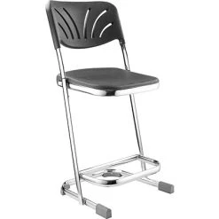 National Public Seating Drafting Chairs NPS 6600 Series Armless Blow-Molded Plastic 22" Ergonomic Z Stool With Backrest, Steel, Black (6622B)