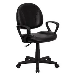 Task Chairs Flash Furniture Mid Back Leather Ergonomic Task Chair With Arms, Black (BT688BKA)