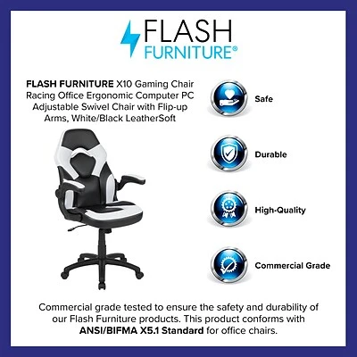 Office Chairs Flash Furniture X10 Ergonomic Leather Swivel Computer And Desk Chair, Black With White Inserts (CH-00095-WH-GG) - Image 4
