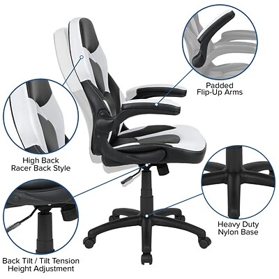 Office Chairs Flash Furniture X10 Ergonomic Leather Swivel Computer And Desk Chair, Black With White Inserts (CH-00095-WH-GG) - Image 6
