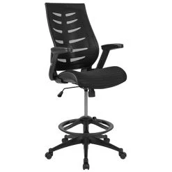 Drafting Chairs Flash Furniture Nylon Drafting Chair With Footrest And Lumbar Support, Black (BL-ZP-809D-BK-GG)