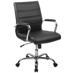 Flash Furniture Executive/Managerial Chairs Mid-Back Black Leather Executive Swivel Office Chair With Chrome Arms [GO-2286M-BK-GG]