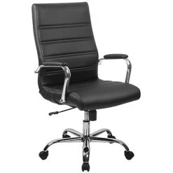 Flash Furniture Executive/Managerial Chairs High Back Black Leather Executive Swivel Office Chair With Chrome Arms [GO-2286H-BK-GG]