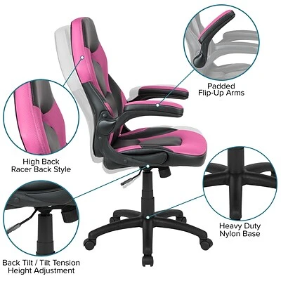 Executive/Managerial Chairs Flash Furniture X10 Ergonomic LeatherSoft Swivel Gaming Chair, Pink (CH00095PK) - Image 6