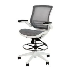 Drafting Chairs Flash Furniture Mesh Mid-Back Drafting Stool With Lumbar Support, Gray/White (BLLB8801XDGRWH)
