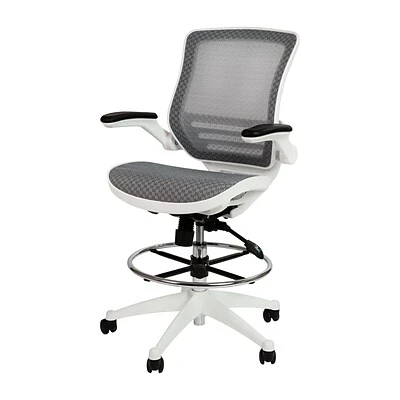 Drafting Chairs Flash Furniture Mesh Mid-Back Drafting Stool With Lumbar Support, Gray/White (BLLB8801XDGRWH)