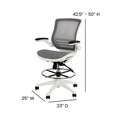 Drafting Chairs Flash Furniture Mesh Mid-Back Drafting Stool With Lumbar Support, Gray/White (BLLB8801XDGRWH) - Image 6