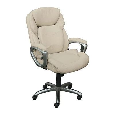 Executive/Managerial Chairs Serta Works My Fit Bonded Leather Executive Office Chair With 360 Motion Support, Inspired Ivory (CHR200063)
