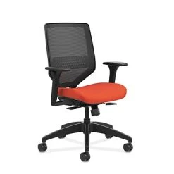 Task Chairs HON Solve Mesh /Fabric Mid-Back Task Chair, Adjustable Lumbar Support & Arms, Black/Bittersweet (HONSVM1ALC46T)