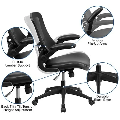 Task Chairs Flash Furniture Mesh Back Faux Leather Computer And Desk Chair, Black (BLX5MLEA) - Image 6
