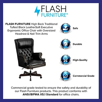 Executive/Managerial Chairs Flash Furniture Leathersoft Traditional Executive Chair, Black (CIJ600BK) - Image 3